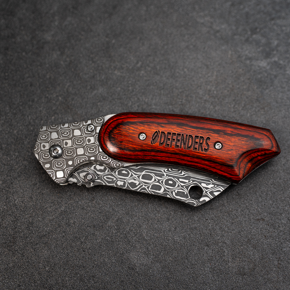 ACA - DEFENDERS FOOTBALL - ACADIANA CHRISTIAN ATHLETICS Knife with Damascus Pattern Blade