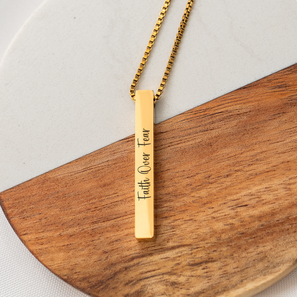 Faith Over Fear Vertical Bar Necklace, Personalized Name Pendant, Gift for Her