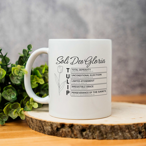 Floral Coffee Mug with Tulip Design, Reformed Theology, Christian Gift T.U.L.I.P. 
