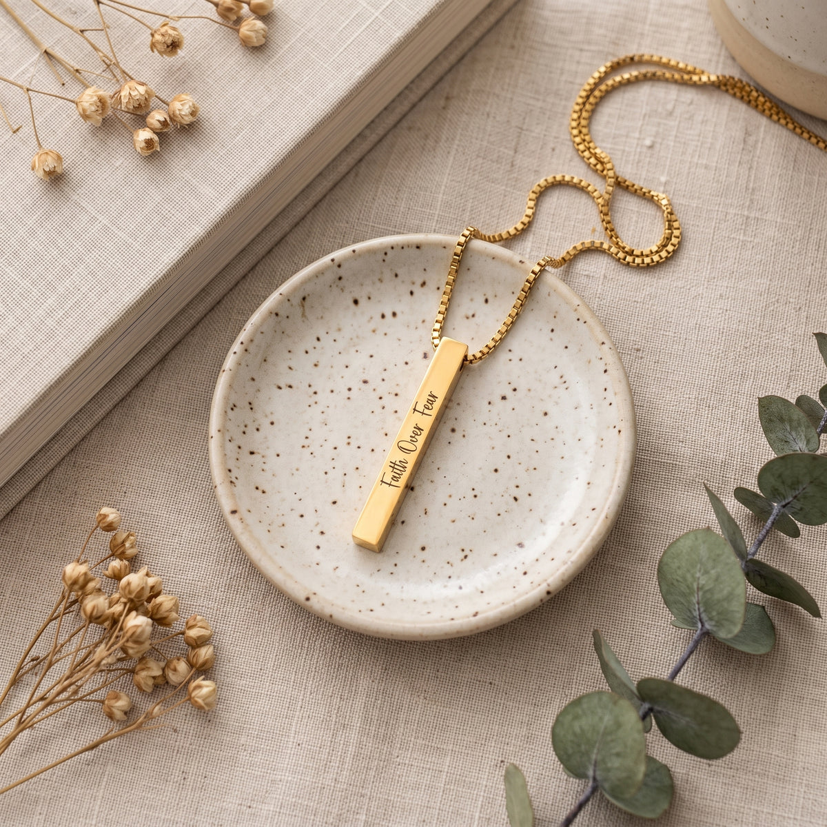 Faith Over Fear Vertical Bar Necklace, Personalized Name Pendant, Gift for Her