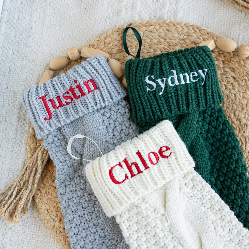 Embroidered Cable Knit Christmas Stockings