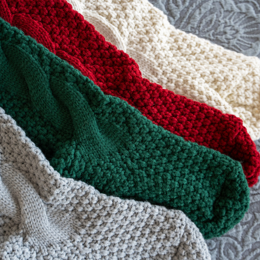 Embroidered Cable Knit Christmas Stockings