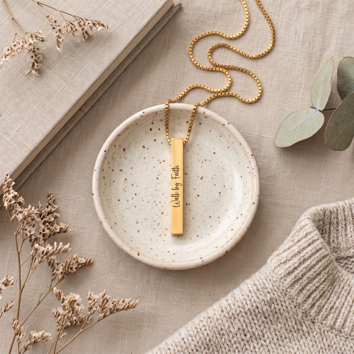 Walk by Faith Custom Vertical Bar Necklace, Personalized Name Jewelry, Unique Gift