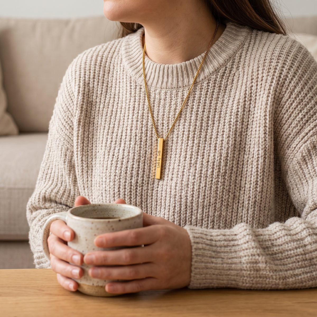 Walk by Faith Custom Vertical Bar Necklace, Personalized Name Jewelry, Unique Gift