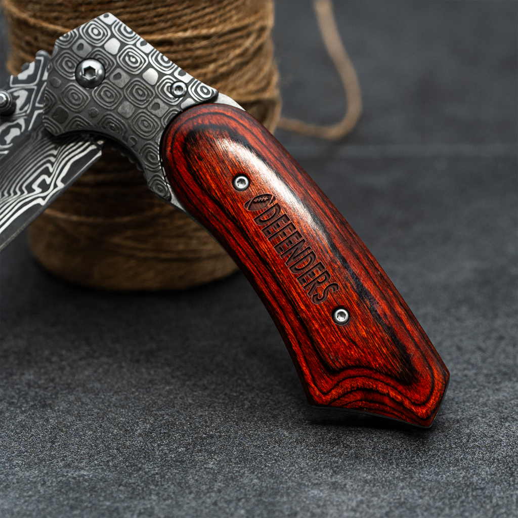 ACA - DEFENDERS FOOTBALL - ACADIANA CHRISTIAN ATHLETICS Knife with Damascus Pattern Blade