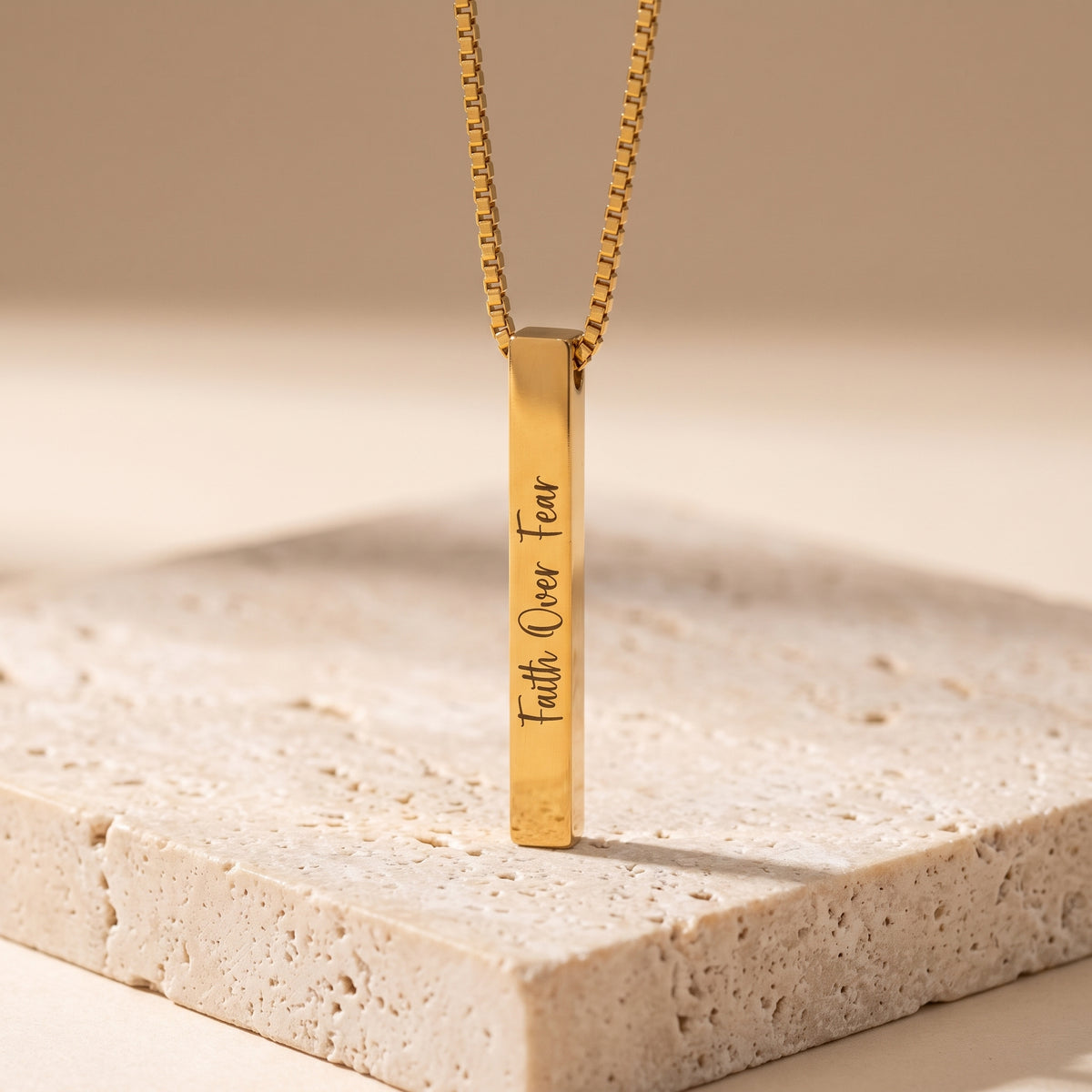 Faith Over Fear Vertical Bar Necklace, Personalized Name Pendant, Gift for Her