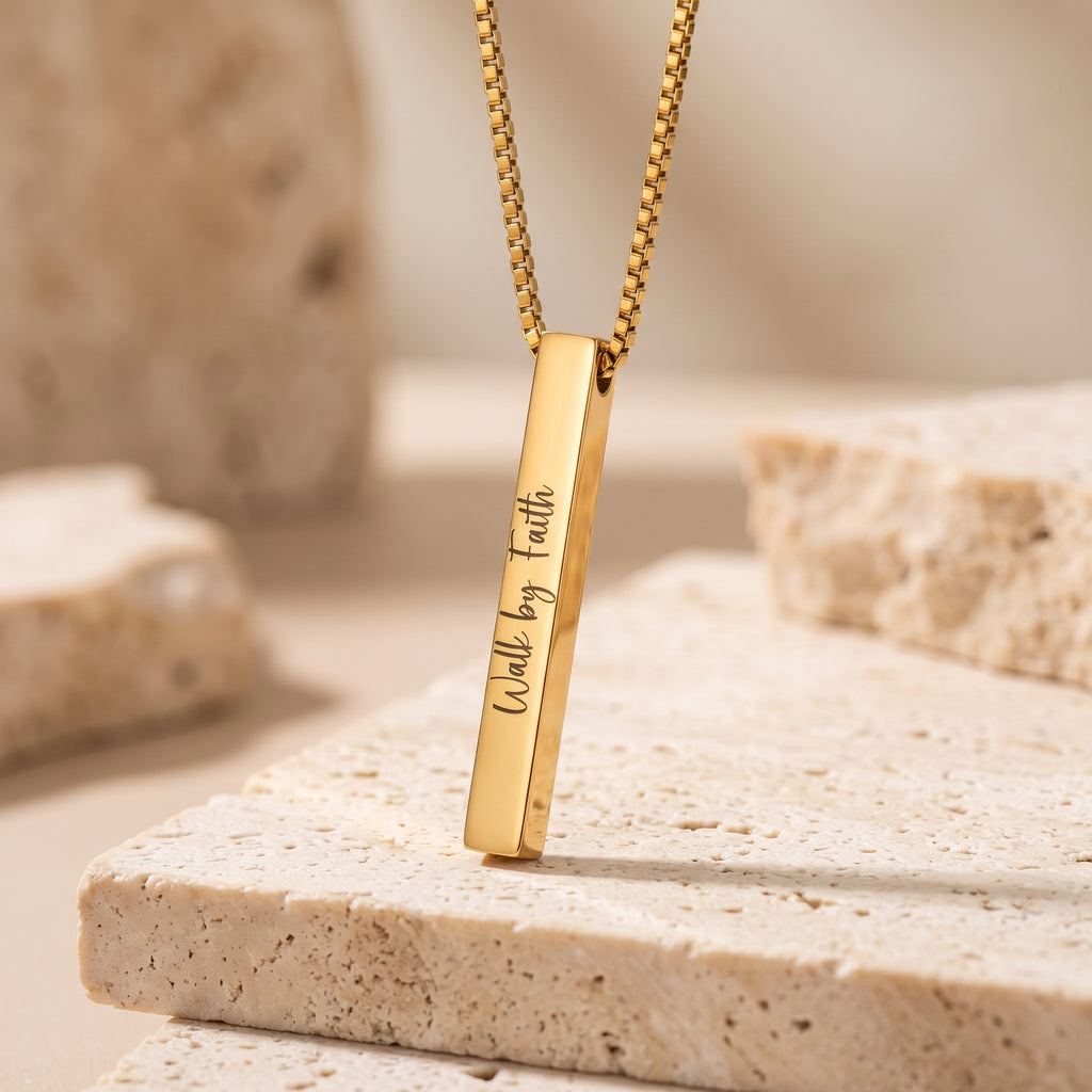 Walk by Faith Custom Vertical Bar Necklace, Personalized Name Jewelry, Unique Gift
